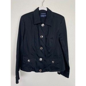 Jones New York Signature Medium Stretch Blazer Jacket Black Crop Shoulder Pads